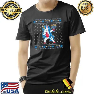 Dabbing Unicorn With Menorah Hanukkah Ugly Chanukah Sweater T-Shirt