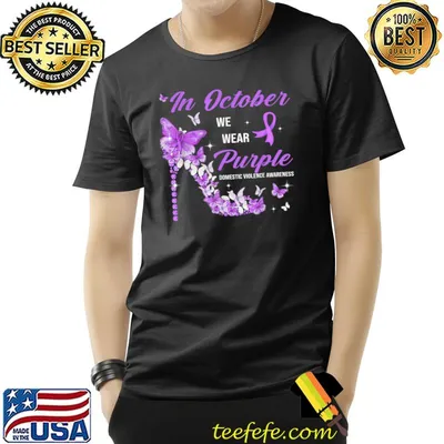 Domestic Violence In October We Wear Purple Butterflies Heel Butterflies T-Shirt