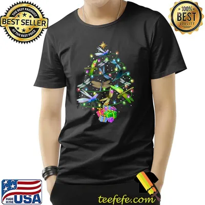 Dragonfly Christmas Tree Vintage Insects Lovers Xmas Lights T-Shirt