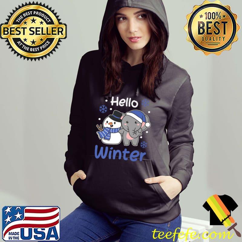 Elephant Hello Winter Snowman Snow Xmas T-Shirt Hoodie Elephant Hello Winter Snowman Snow Xmas T-Shirt Hoodie