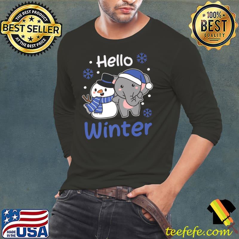 Elephant Hello Winter Snowman Snow Xmas T-Shirt Long Sleeve Tee Elephant Hello Winter Snowman Snow Xmas T-Shirt Long Sleeve Tee