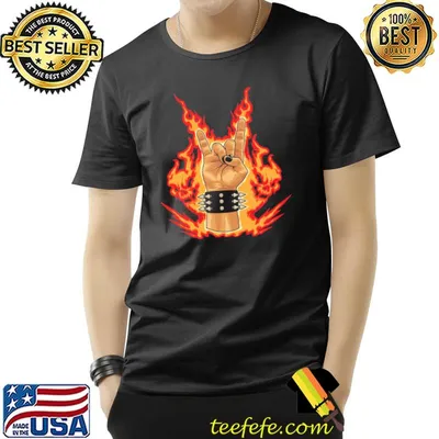 Fire devil horns heavy metal hand gesture shirt