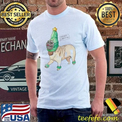 Funny pine tree hat merry pug christmas shirt