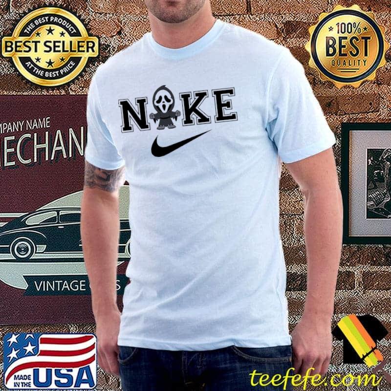 Ghostface horror halloween character nike swoosh logo shirt