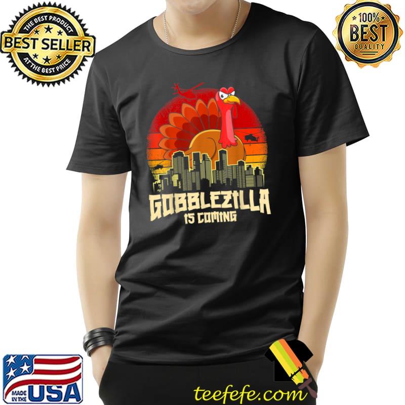 Gobblezilla Is Coming Thanksgiving Celebration Japan Vintage Sunset T-Shirt