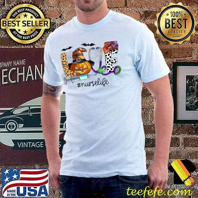 Halloween Love Nurse Pumpkin Leopard Fall Thanksgiving T-Shirt