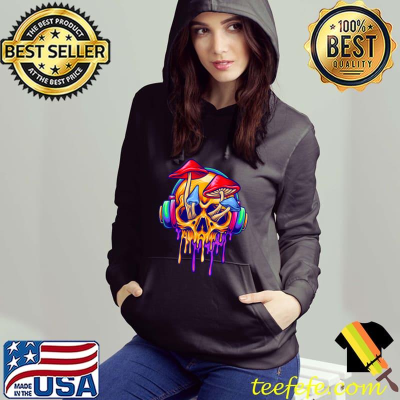 Halloween Psychedelic Skull And Music Headphone And Mushroom Colors T-Shirt Hoodie Halloween Psychedelic Skull And Music Headphone And Mushroom Colors T-Shirt Hoodie