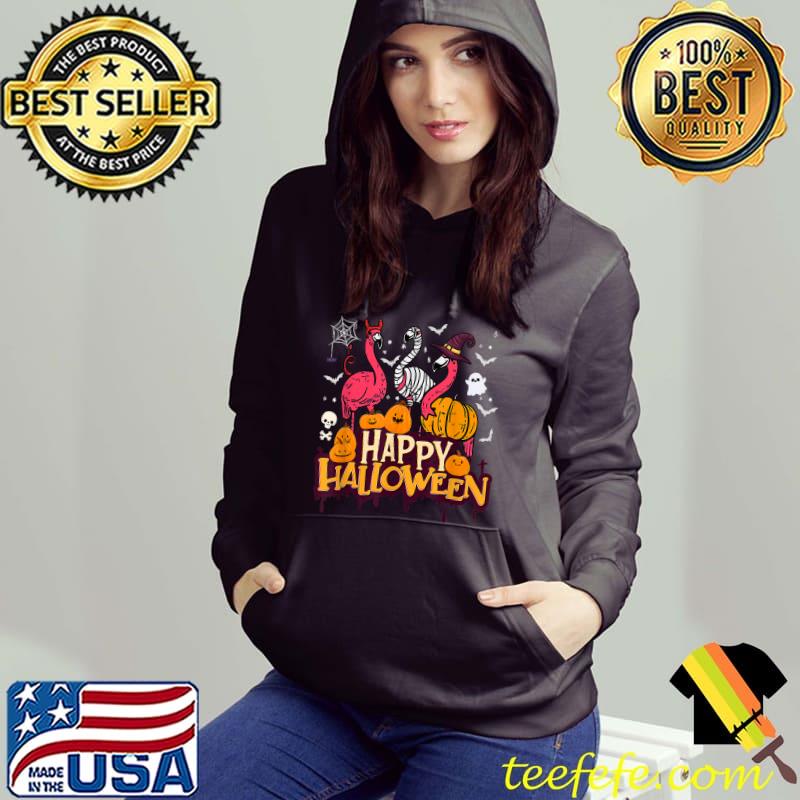 Happy Halloween Flamingo Witch Mummy Costume And Bats T-Shirt Hoodie Happy Halloween Flamingo Witch Mummy Costume And Bats T-Shirt Hoodie