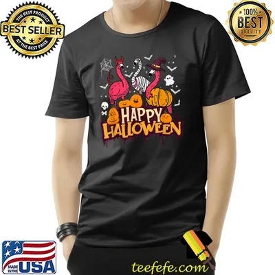 Happy Halloween Flamingo Witch Mummy Costume And Bats T-Shirt