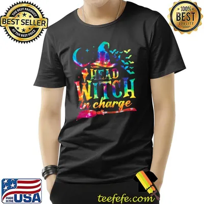 Head Witch In Charge With Moon And Bats Tie Dye Halloween Costume T-Shirt