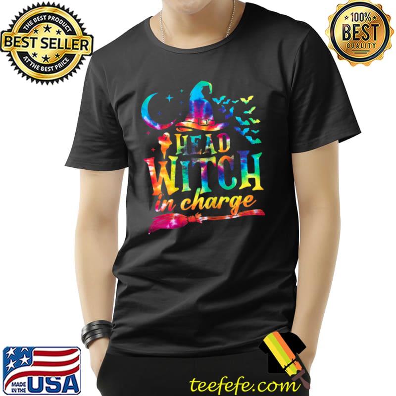 Head Witch In Charge With Moon And Bats Tie Dye Halloween Costume T-Shirt Head Witch In Charge With Moon And Bats Tie Dye Halloween Costume T-Shirt