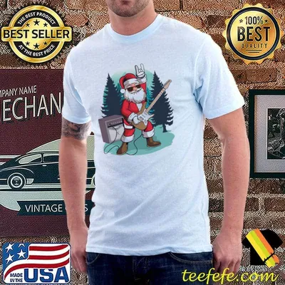 Heavy metal santa with guitar and sunglasses christmas shirt