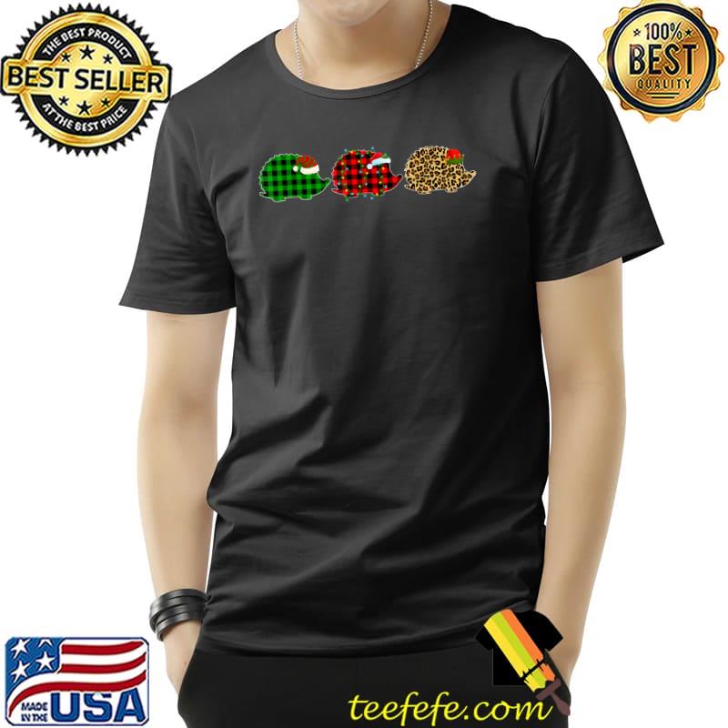 Hedgehog Christmas Green Red Plaid Leopard Xmas T-Shirt