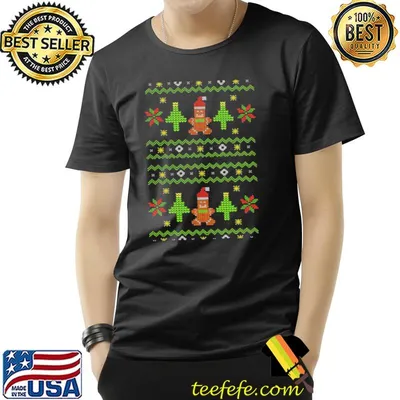 Holiday gingerbread and christmas tree knit pattern ugly shirt