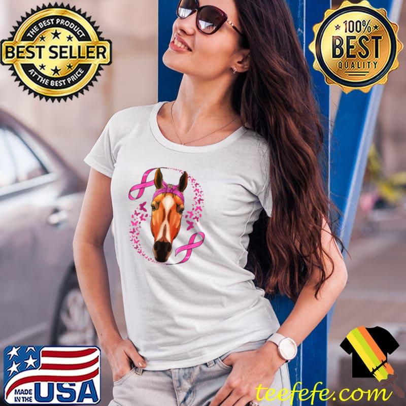 Horse And Butterflies Breast Cancer Awareness Pink Bandana Cancer Survivor T-Shirt Ladies Tee Horse And Butterflies Breast Cancer Awareness Pink Bandana Cancer Survivor T-Shirt Ladies Tee