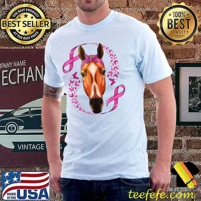 Horse And Butterflies Breast Cancer Awareness Pink Bandana Cancer Survivor T-Shirt