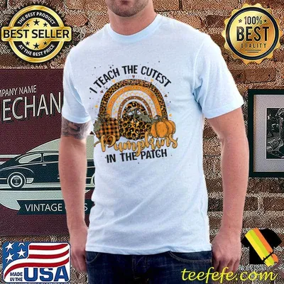 I Teach The Cutest Pumpkins Leopard Rainbow In The Patch Teacher Halloween T-Shirt