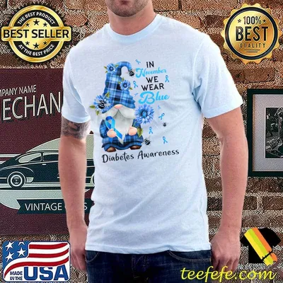 In November We Wear Blue Gnome Diabetes Awareness Sunflower T-Shirt