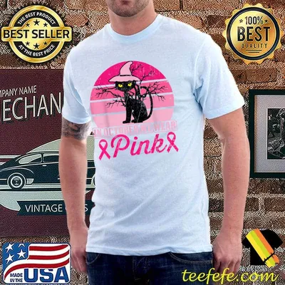 In October We Wear Pink Black Cat Witch Breast Cancer Awareness Halloween Vintage T-Shirt