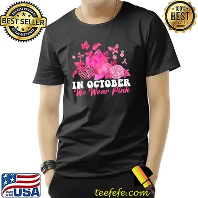 In October We Wear Pink Leopard Pumpkin And Butterfly Halloween T-Shirt