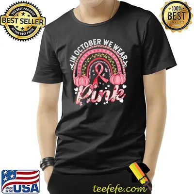 In October We Wear Pink Pumpkins Rainbow Leopard Breast Cancer Awareness T-Shirt