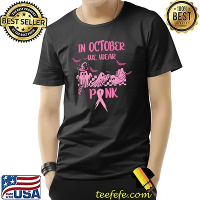 In October Wear Pink Ghosts And Bats Breast Cancer Warrior Halloween T-Shirt