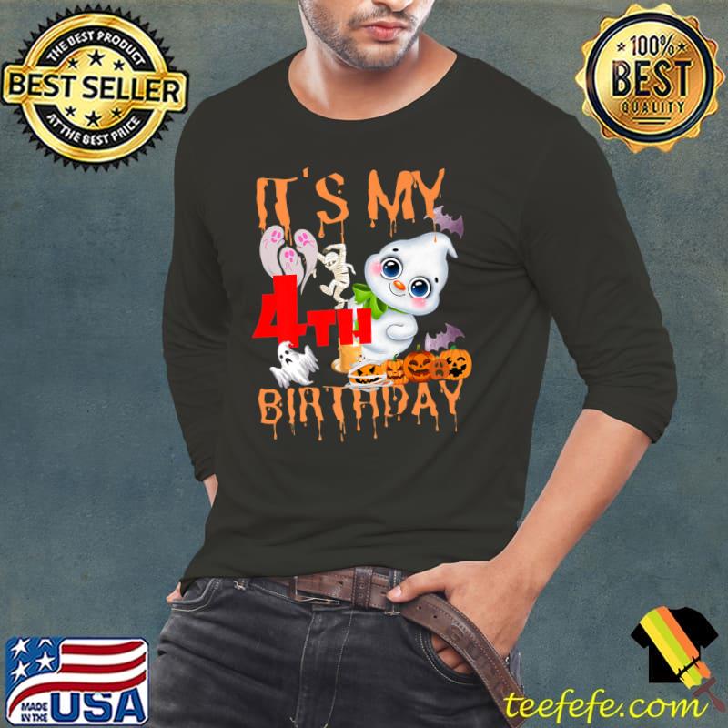 It's My 4th Birthday Zombie And Pumpkins And Ghosts 4 Year Old Halloween T-Shirt Long Sleeve Tee It's My 4th Birthday Zombie And Pumpkins And Ghosts 4 Year Old Halloween T-Shirt Long Sleeve Tee
