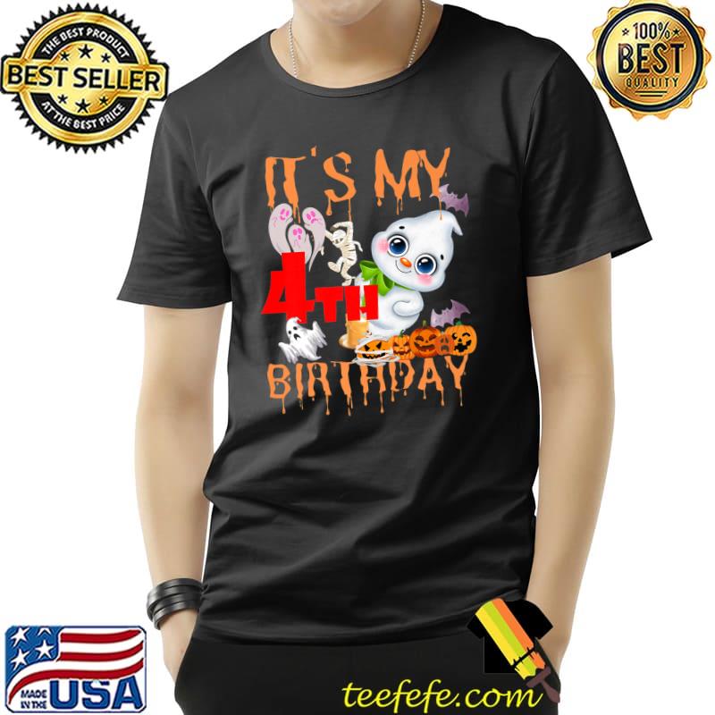 It's My 4th Birthday Zombie And Pumpkins And Ghosts 4 Year Old Halloween T-Shirt