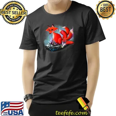 Kumi The Four Tailed Fox! Colorful Fantasy Nature Art T-Shirt