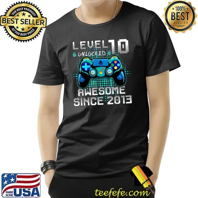 Level 10 Unlocked Awesome Since 2013 10th Birthday Video Game T-Shirt