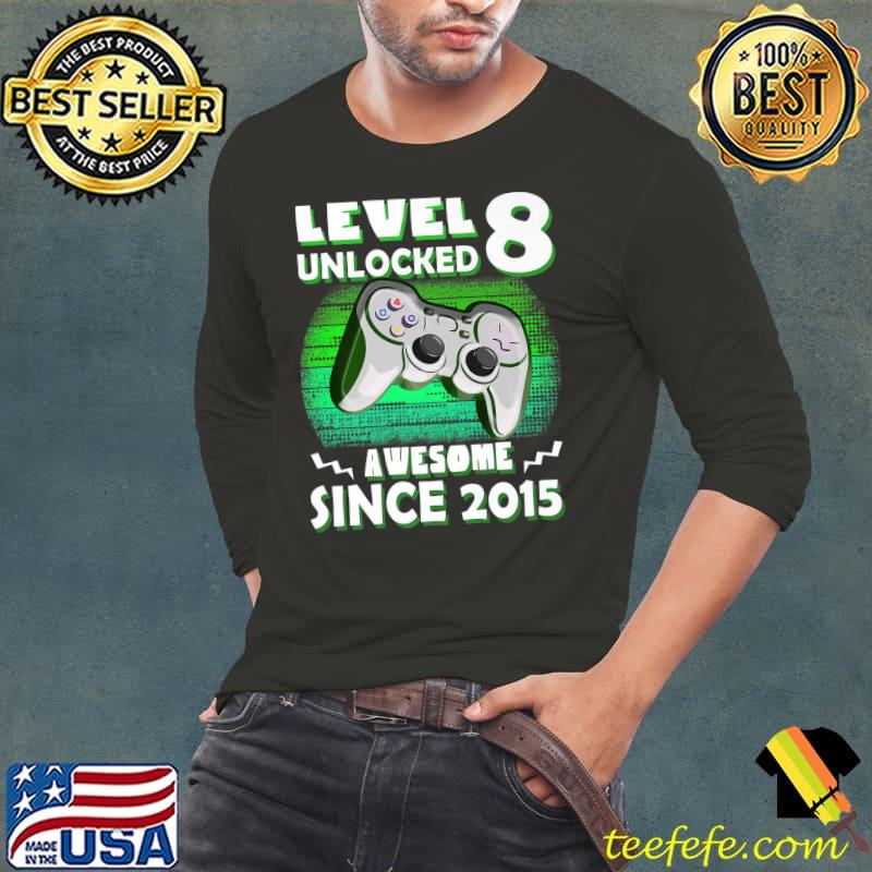 Level 8 Unlocked Awesome Since 2015 8th Birthday Gaming Vintage T-Shirt Long Sleeve Tee Level 8 Unlocked Awesome Since 2015 8th Birthday Gaming Vintage T-Shirt Long Sleeve Tee
