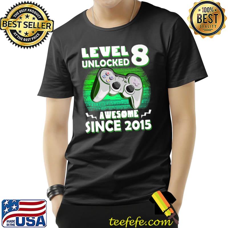Level 8 Unlocked Awesome Since 2015 8th Birthday Gaming Vintage T-Shirt