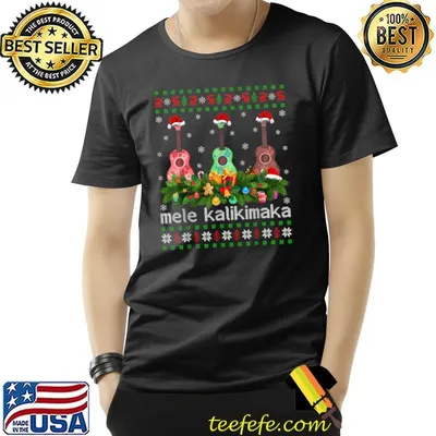 Mele Kalikimaka Ukulele Guitar With Santa Hat Gift Ugly Ukulele Christmas T-Shirt