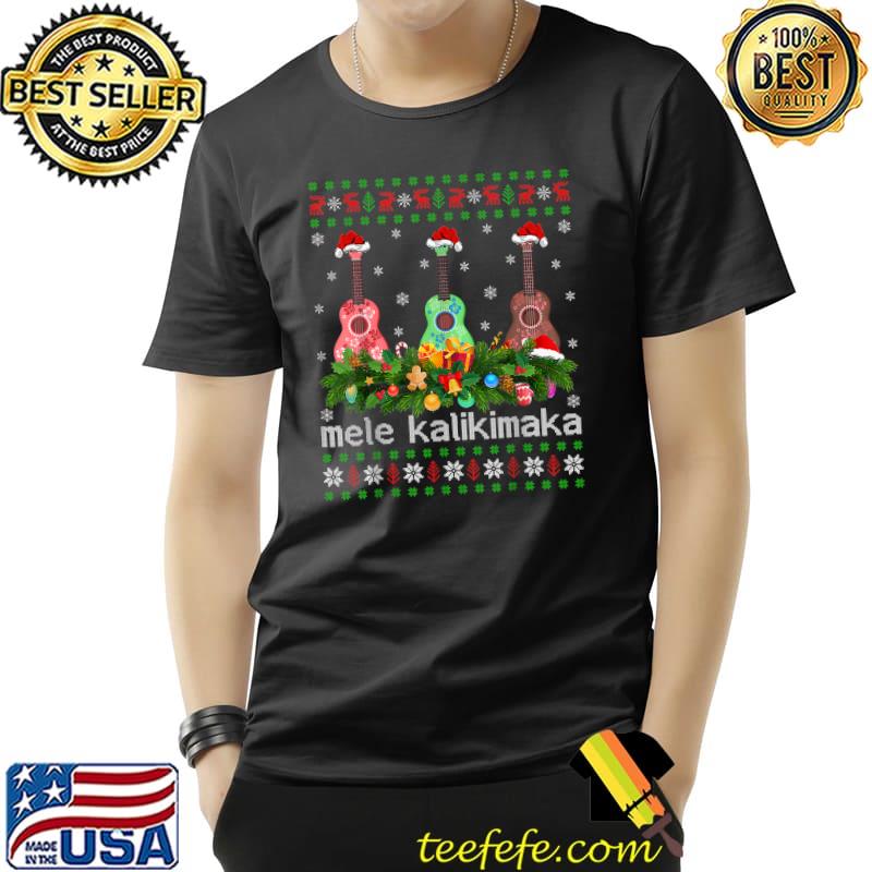 Mele Kalikimaka Ukulele Guitar With Santa Hat Gift Ugly Ukulele Christmas T-Shirt Mele Kalikimaka Ukulele Guitar With Santa Hat Gift Ugly Ukulele Christmas T-Shirt