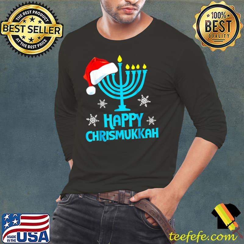 Merry Chrismukkah 2022 Happy Hanukkah Christmas Santa Hat T-Shirt Long Sleeve Tee Merry Chrismukkah 2022 Happy Hanukkah Christmas Santa Hat T-Shirt Long Sleeve Tee