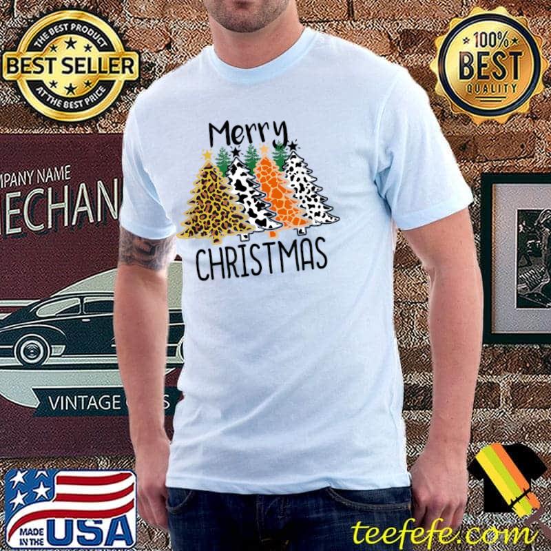 Merry Christmas Tree Giraffe Leopard Print Animal Lover Xmas T-Shirt