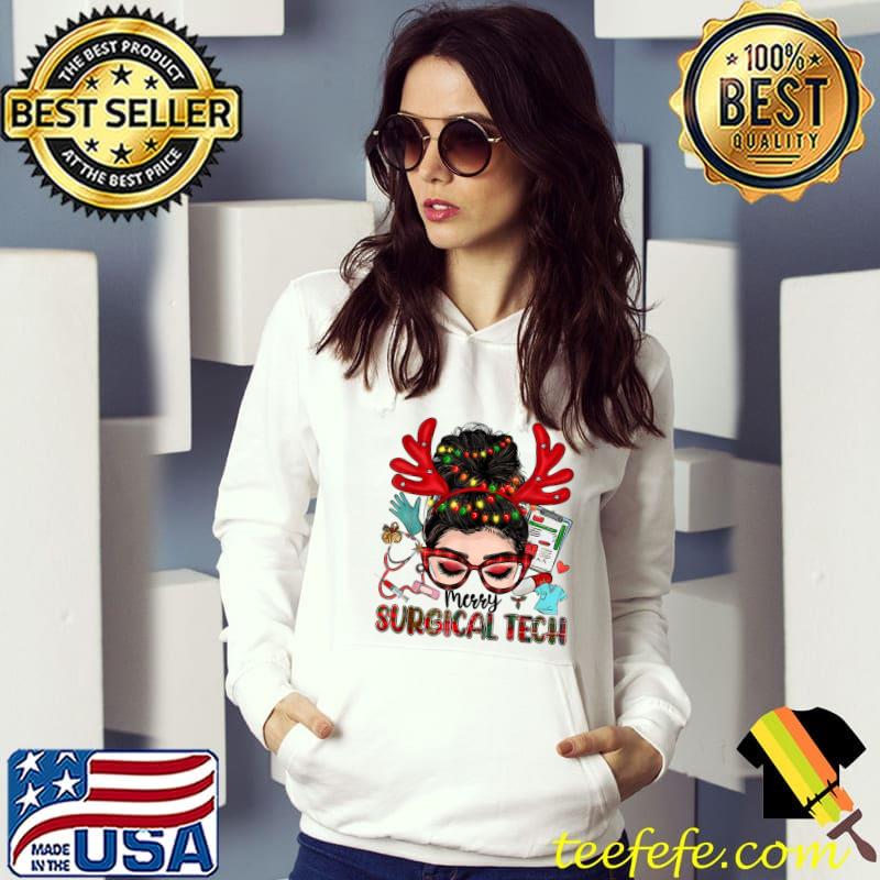 Messy Bun Merry Surgical Tech Lights Red Plaid Merry Christmas Gifts T-Shirt Hoodie Messy Bun Merry Surgical Tech Lights Red Plaid Merry Christmas Gifts T-Shirt Hoodie