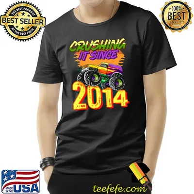 Monster Truck Crushing It Since 2014 Birthday Party Colors Retro T-Shirt