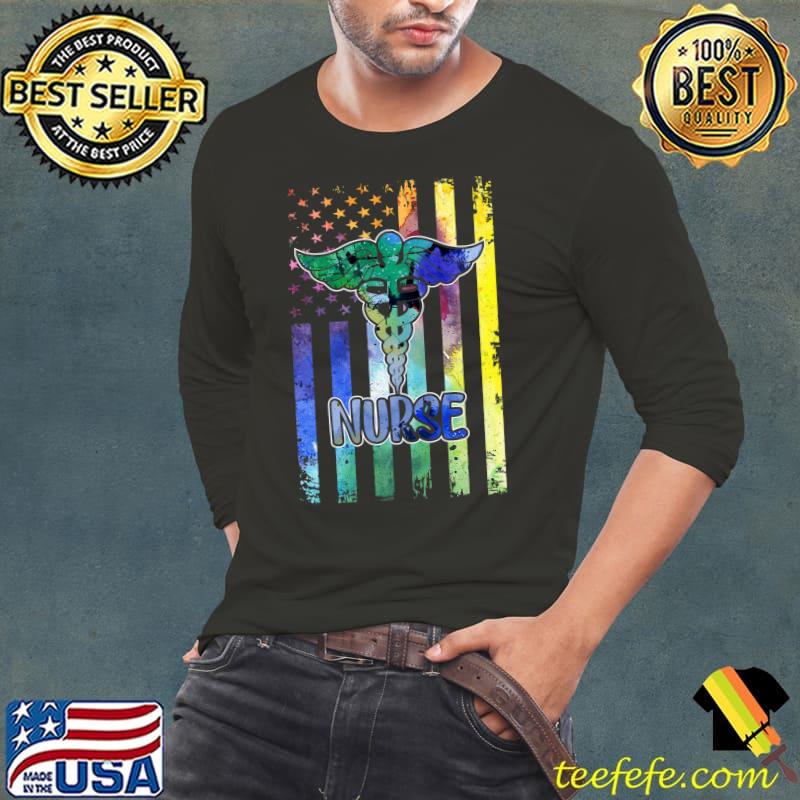 Nurse Nursing School I Nurse American Flag Tye Die T-Shirt Long Sleeve Tee Nurse Nursing School I Nurse American Flag Tye Die T-Shirt Long Sleeve Tee
