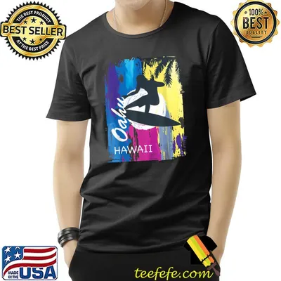 Oahu Hawaii Surfing Hawaiian Island Vintage Surfer Watercolor T-Shirt