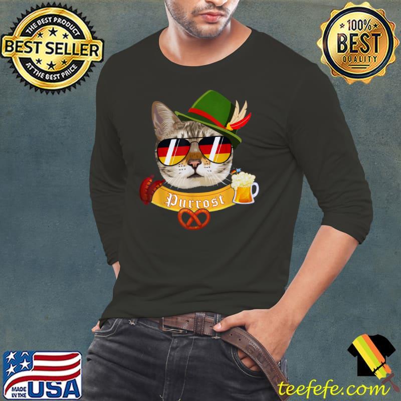 Oktoberfest Prost Pun Purrost Cat With Sunglass German Flag T-Shirt Long Sleeve Tee Oktoberfest Prost Pun Purrost Cat With Sunglass German Flag T-Shirt Long Sleeve Tee