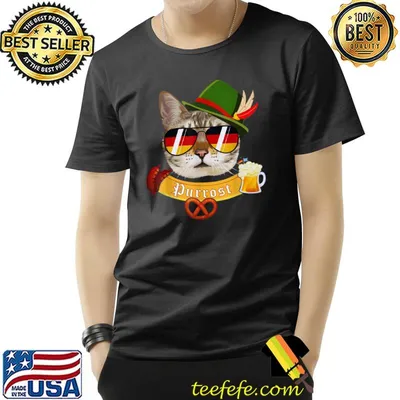 Oktoberfest Prost Pun Purrost Cat With Sunglass German Flag T-Shirt