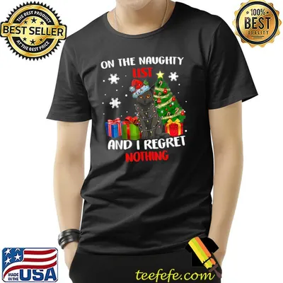 On The Naughty List And I Regret Nothing Christmas Cat T-Shirt