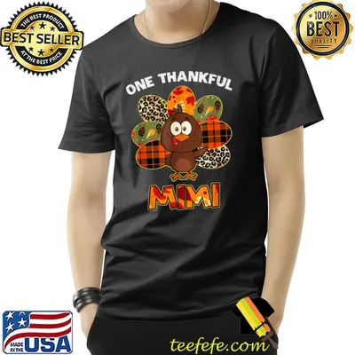 One Thankful Mimi Turkey Leopard Orange Plaid Blessed Mimi Autumn Thanksgiving T-Shirt