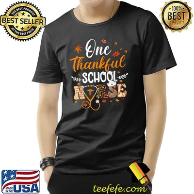 One Thankful School Nurse Thanksgiving Day Nursing Autumn Fall T-Shirt