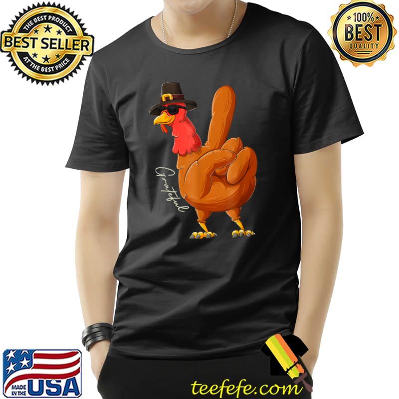 Peace Sign Turkey Grateful Hand Thanksgiving Thankful T-Shirt