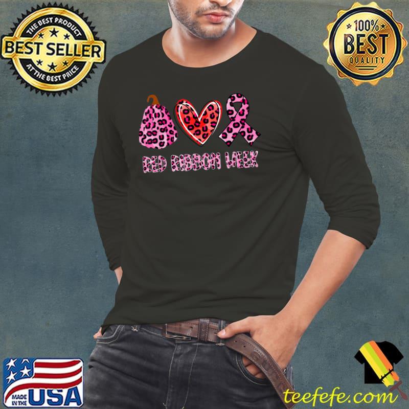 Red Ribbon Week Awareness Red Ribbon Pumpkin Heart Ribbon Leopard T-Shirt Long Sleeve Tee Red Ribbon Week Awareness Red Ribbon Pumpkin Heart Ribbon Leopard T-Shirt Long Sleeve Tee