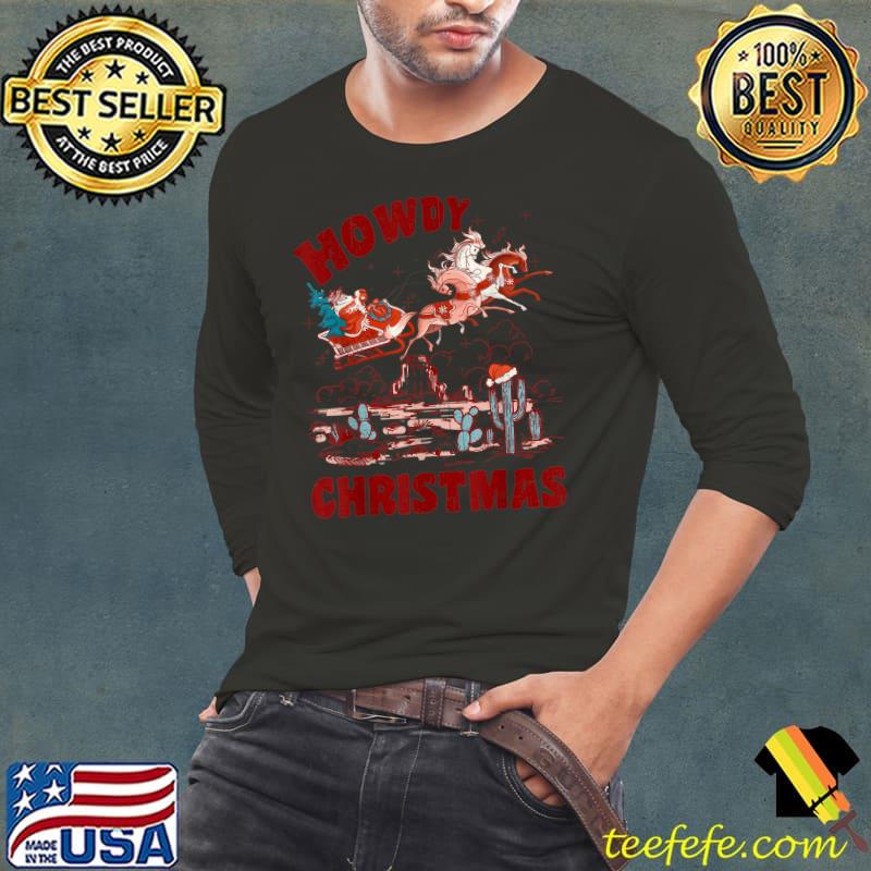 Retro Groovy Howdy Christmas Cowboy Santa Riding Horse T-Shirt Long Sleeve Tee Retro Groovy Howdy Christmas Cowboy Santa Riding Horse T-Shirt Long Sleeve Tee