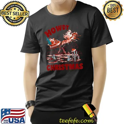 Retro Groovy Howdy Christmas Cowboy Santa Riding Horse T-Shirt