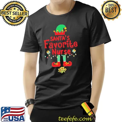 Santa's favorite nurse elf xmas light santa hat nurse christmas shirt